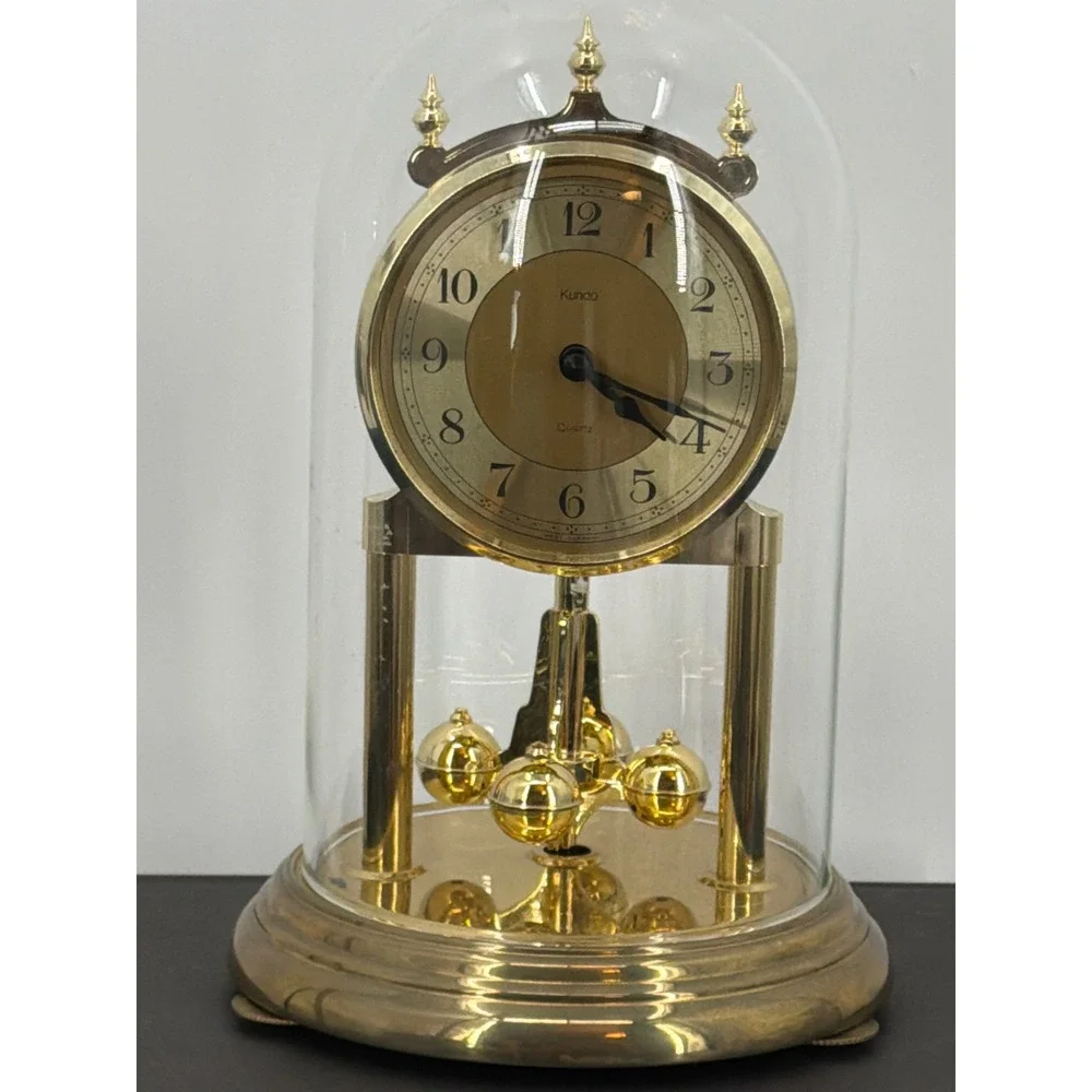 Vintage Kundo Anniversary Clock West Germany Quartz Glass Dome Gold Tone Torsion